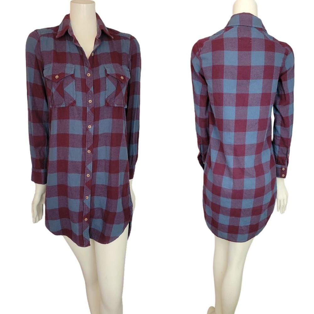 Aritzia Wilfred Free Veronika Plaid Flannel Button Down Dress Shirt Tunic XXS